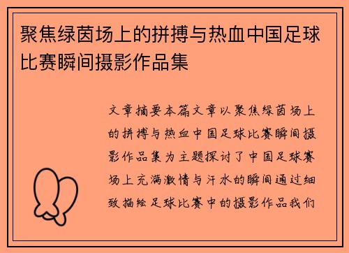 聚焦绿茵场上的拼搏与热血中国足球比赛瞬间摄影作品集