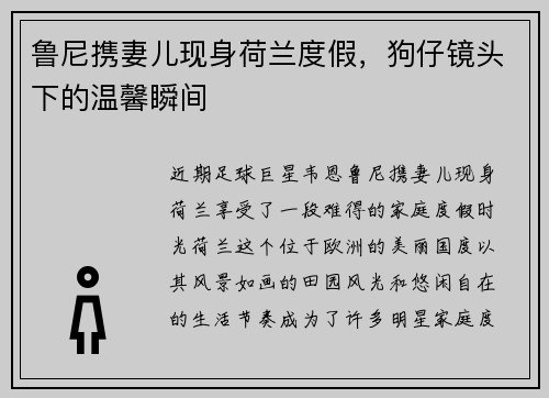 鲁尼携妻儿现身荷兰度假，狗仔镜头下的温馨瞬间