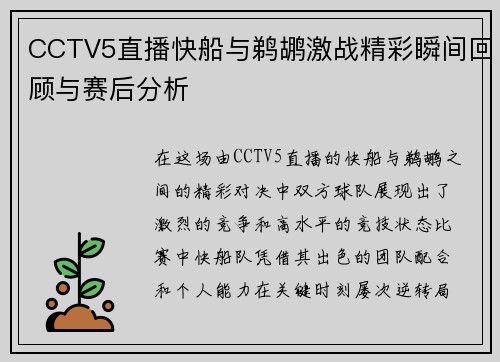 CCTV5直播快船与鹈鹕激战精彩瞬间回顾与赛后分析